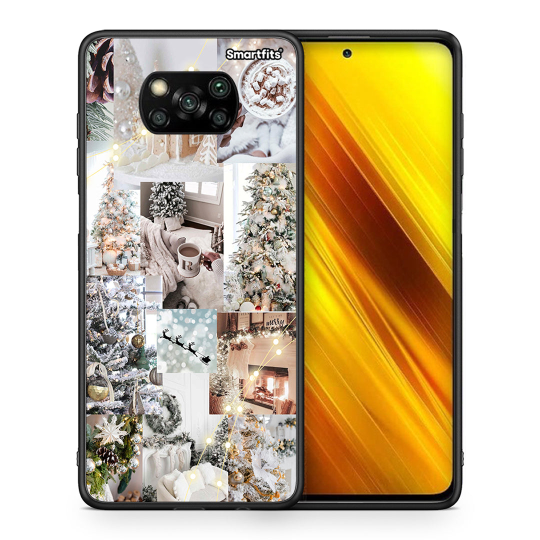 Θήκη Xiaomi Poco X3 White Christmas από τη Smartfits με σχέδιο στο πίσω μέρος και μαύρο περίβλημα | Xiaomi Poco X3 White Christmas case with colorful back and black bezels