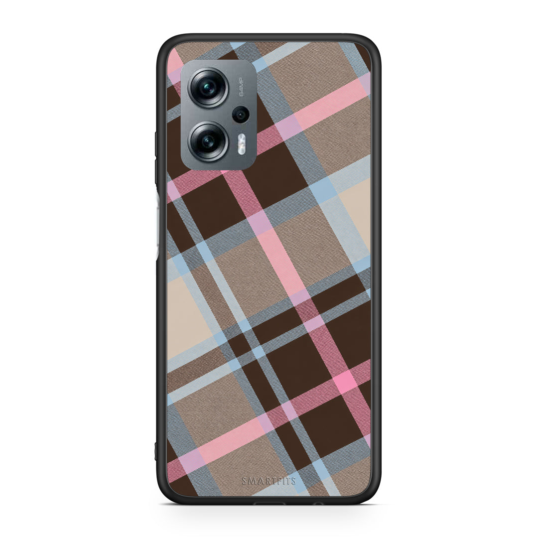 Θήκη Xiaomi Poco X4 GT Brown Pink and Blue Diagonal Plaid από τη Smartfits με σχέδιο στο πίσω μέρος και μαύρο περίβλημα | Xiaomi Poco X4 GT Brown Pink and Blue Diagonal Plaid case with colorful back and black bezels