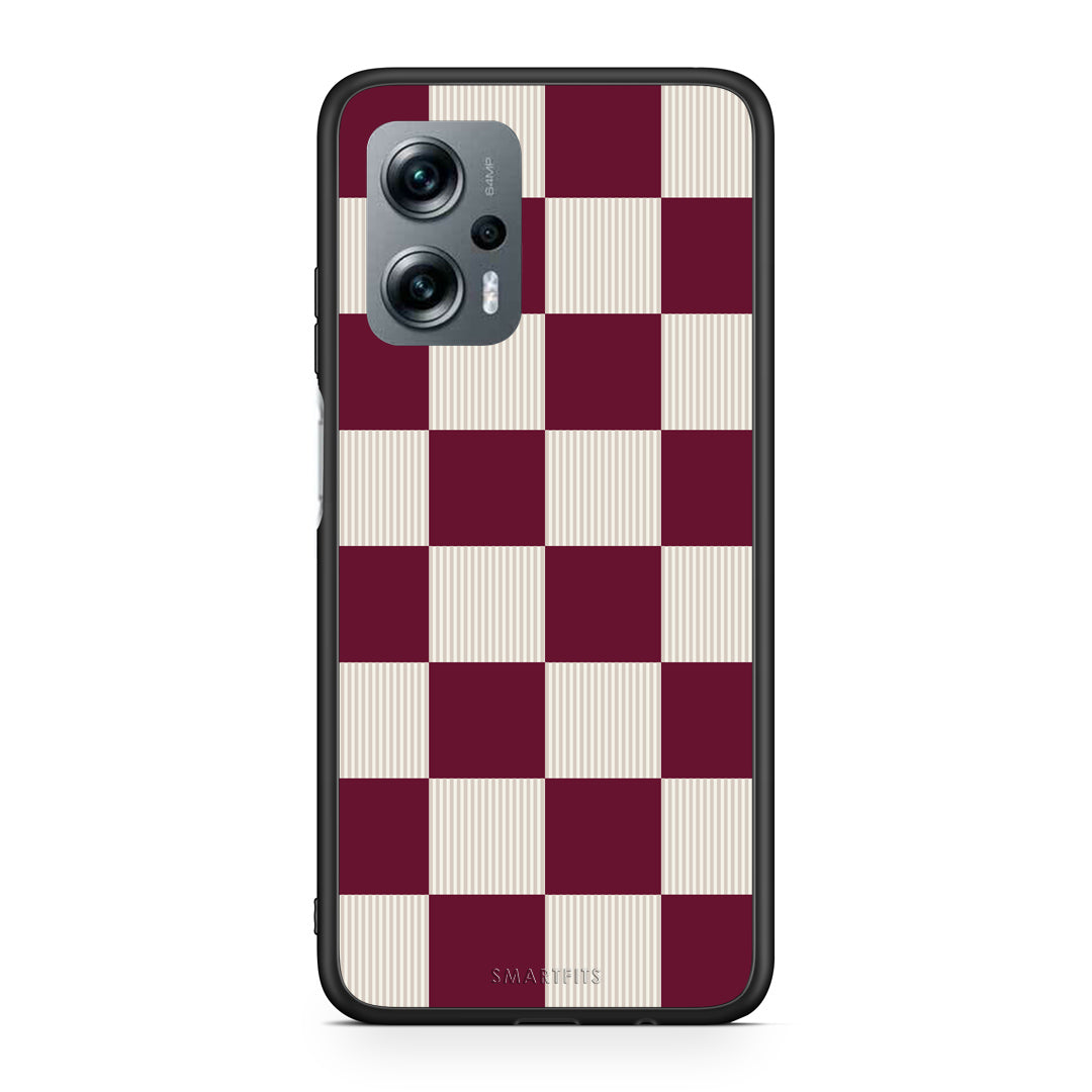 Θήκη Xiaomi Poco X4 GT Burgundy and Cream Striped Checks από τη Smartfits με σχέδιο στο πίσω μέρος και μαύρο περίβλημα | Xiaomi Poco X4 GT Burgundy and Cream Striped Checks case with colorful back and black bezels