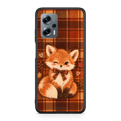 Θήκη Xiaomi Poco X4 GT Fox on Autumn Tartan από τη Smartfits με σχέδιο στο πίσω μέρος και μαύρο περίβλημα | Xiaomi Poco X4 GT Fox on Autumn Tartan case with colorful back and black bezels