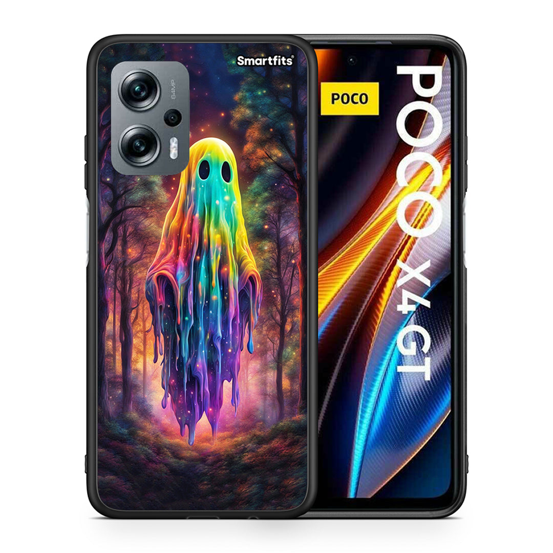 Θήκη Xiaomi Poco X4 GT Halloween Ghost από τη Smartfits με σχέδιο στο πίσω μέρος και μαύρο περίβλημα | Xiaomi Poco X4 GT Halloween Ghost case with colorful back and black bezels