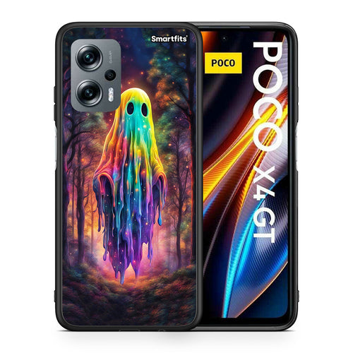 Θήκη Xiaomi Poco X4 GT Halloween Ghost από τη Smartfits με σχέδιο στο πίσω μέρος και μαύρο περίβλημα | Xiaomi Poco X4 GT Halloween Ghost case with colorful back and black bezels