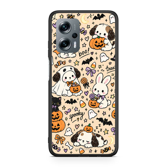Θήκη Xiaomi Poco X4 GT Halloween Puppies and Friends on Cream από τη Smartfits με σχέδιο στο πίσω μέρος και μαύρο περίβλημα | Xiaomi Poco X4 GT Halloween Puppies and Friends on Cream case with colorful back and black bezels