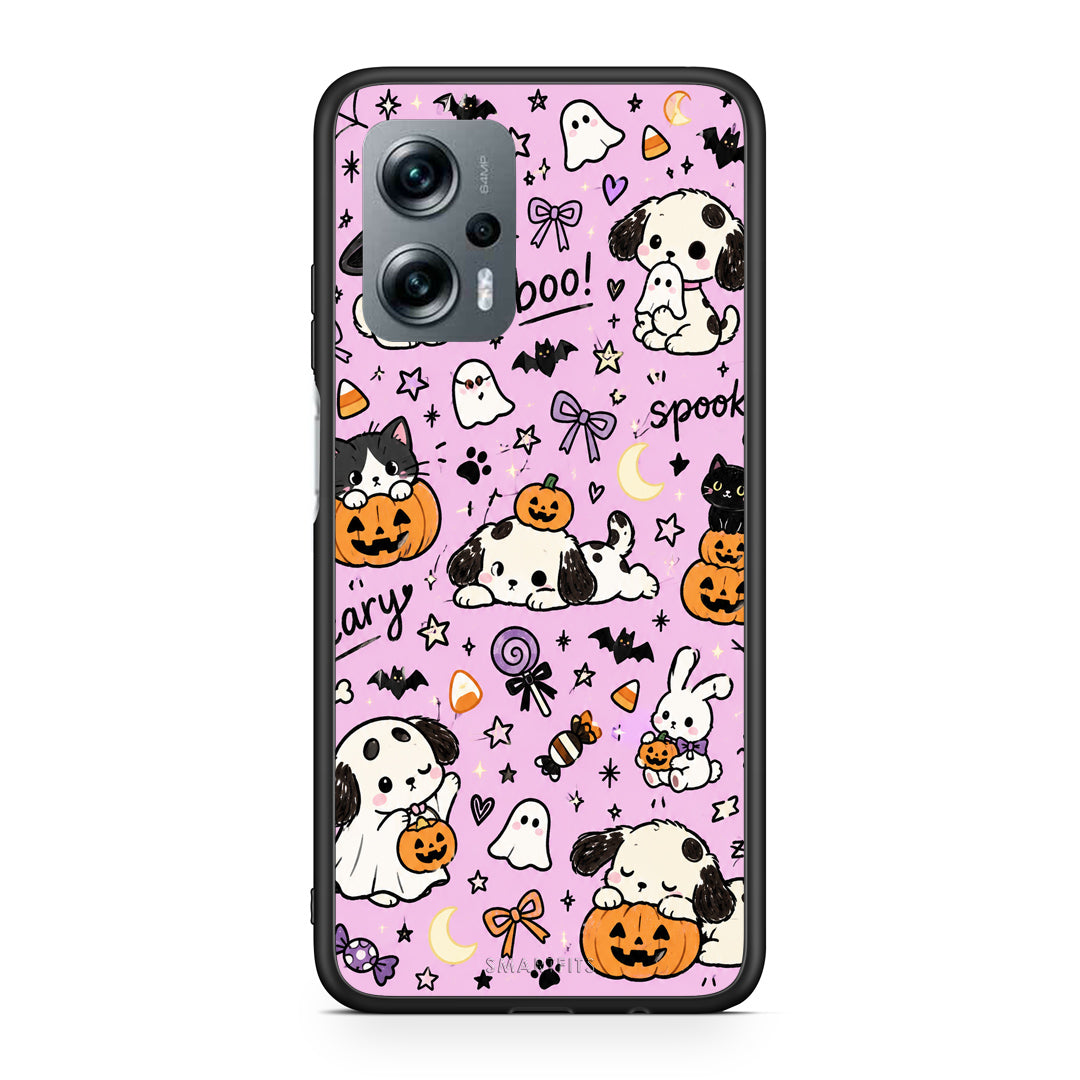 Θήκη Xiaomi Poco X4 GT Halloween Puppies and Friends on Lilac από τη Smartfits με σχέδιο στο πίσω μέρος και μαύρο περίβλημα | Xiaomi Poco X4 GT Halloween Puppies and Friends on Lilac case with colorful back and black bezels