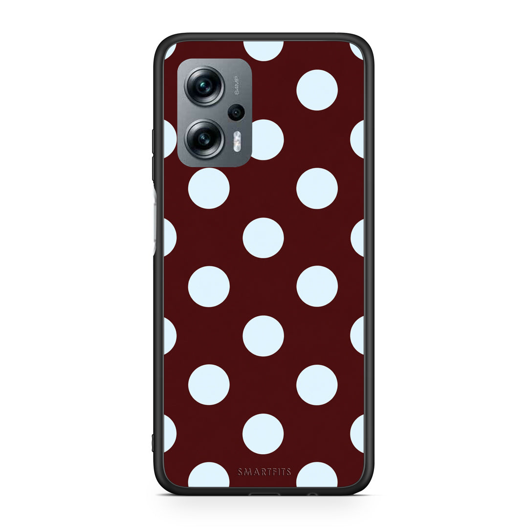 Θήκη Xiaomi Poco X4 GT Pale Blue Large Polka Dots on Burgundy από τη Smartfits με σχέδιο στο πίσω μέρος και μαύρο περίβλημα | Xiaomi Poco X4 GT Pale Blue Large Polka Dots on Burgundy case with colorful back and black bezels