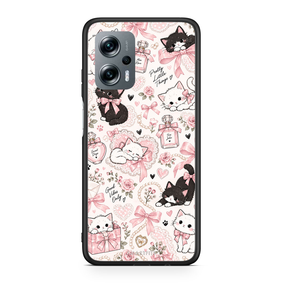 Θήκη Xiaomi Poco X4 GT Pink Bows and Kittens Collage από τη Smartfits με σχέδιο στο πίσω μέρος και μαύρο περίβλημα | Xiaomi Poco X4 GT Pink Bows and Kittens Collage case with colorful back and black bezels