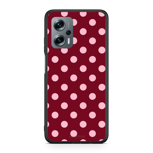 Θήκη Xiaomi Poco X4 GT Pink Polka Dots on Burgundy από τη Smartfits με σχέδιο στο πίσω μέρος και μαύρο περίβλημα | Xiaomi Poco X4 GT Pink Polka Dots on Burgundy case with colorful back and black bezels