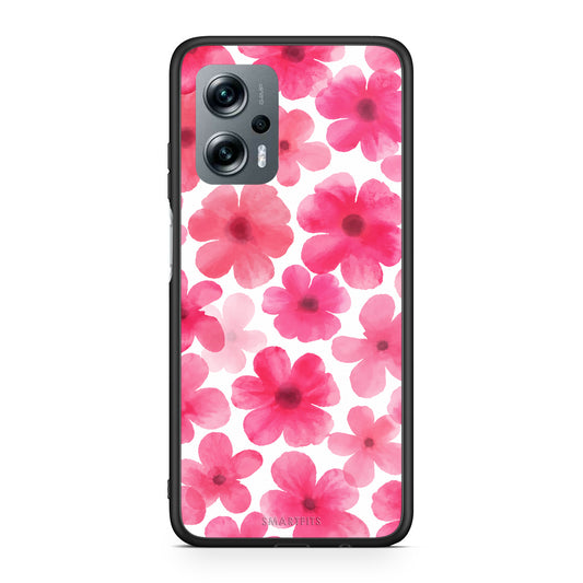 Θήκη Xiaomi Poco X4 GT Pink Watercolour Flowers on White από τη Smartfits με σχέδιο στο πίσω μέρος και μαύρο περίβλημα | Xiaomi Poco X4 GT Pink Watercolour Flowers on White case with colorful back and black bezels