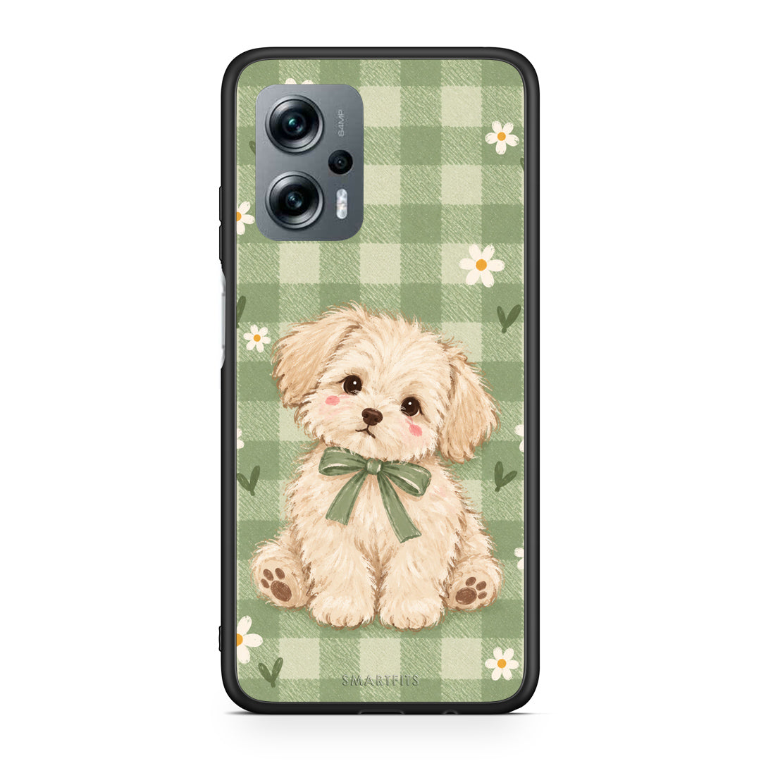 Θήκη Xiaomi Poco X4 GT Puppy and Daisies on Sage Gingham από τη Smartfits με σχέδιο στο πίσω μέρος και μαύρο περίβλημα | Xiaomi Poco X4 GT Puppy and Daisies on Sage Gingham case with colorful back and black bezels