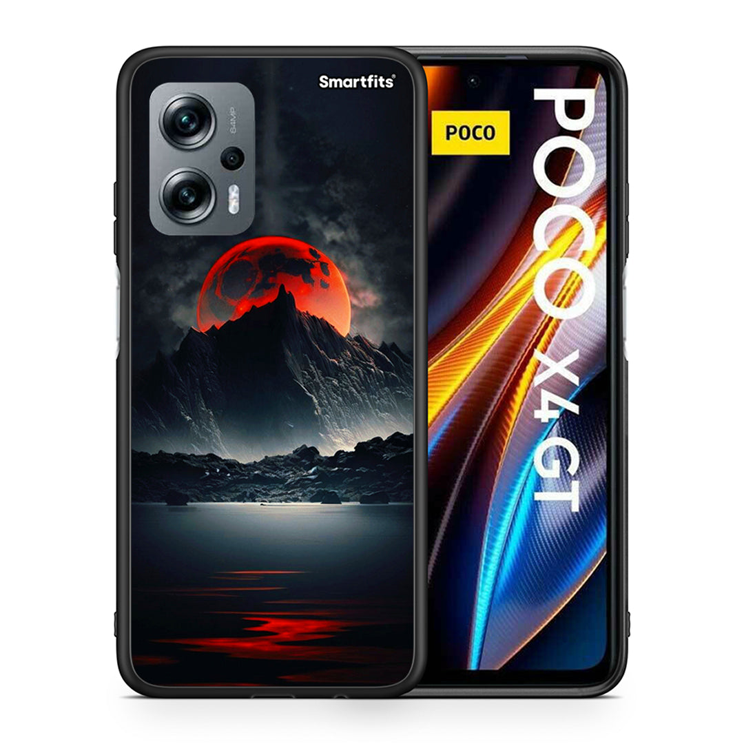 Θήκη Xiaomi Poco X4 GT Red Full Moon από τη Smartfits με σχέδιο στο πίσω μέρος και μαύρο περίβλημα | Xiaomi Poco X4 GT Red Full Moon case with colorful back and black bezels