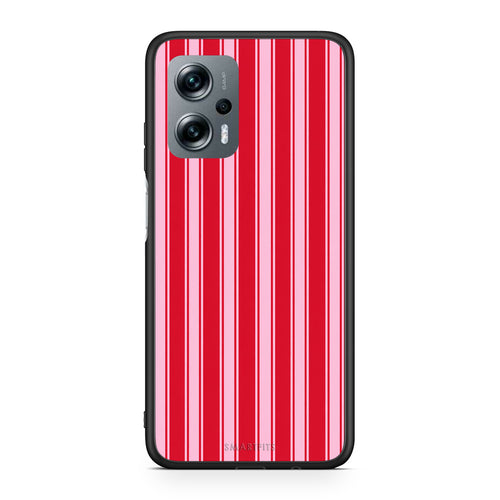 Θήκη Xiaomi Poco X4 GT Red and Pink Vertical Pinstripes από τη Smartfits με σχέδιο στο πίσω μέρος και μαύρο περίβλημα | Xiaomi Poco X4 GT Red and Pink Vertical Pinstripes case with colorful back and black bezels