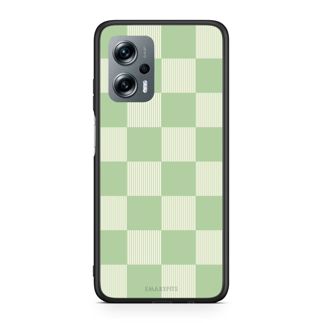 Θήκη Xiaomi Poco X4 GT Sage and Cream Striped Checks από τη Smartfits με σχέδιο στο πίσω μέρος και μαύρο περίβλημα | Xiaomi Poco X4 GT Sage and Cream Striped Checks case with colorful back and black bezels