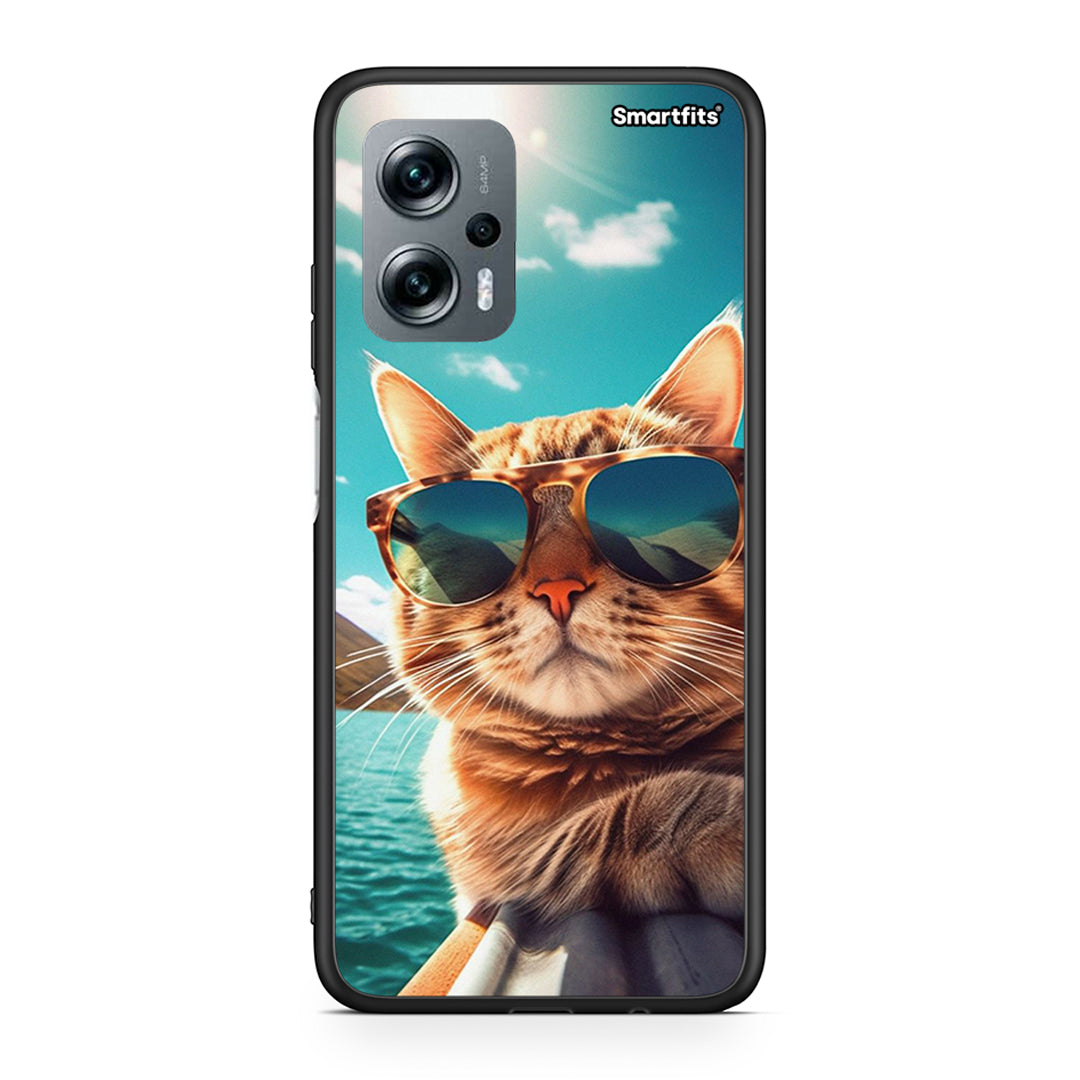 Xiaomi Poco X4 GT Summer Cat θήκη από τη Smartfits με σχέδιο στο πίσω μέρος και μαύρο περίβλημα | Smartphone case with colorful back and black bezels by Smartfits