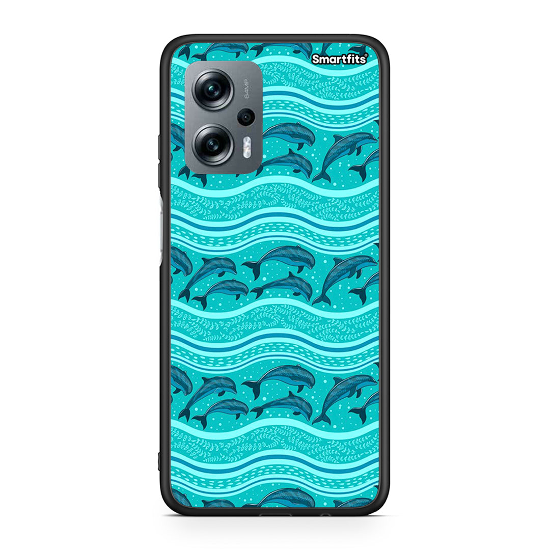 Xiaomi Poco X4 GT Swimming Dolphins θήκη από τη Smartfits με σχέδιο στο πίσω μέρος και μαύρο περίβλημα | Smartphone case with colorful back and black bezels by Smartfits