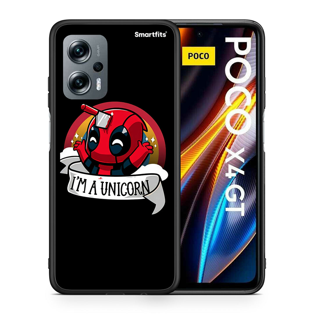 Θήκη Xiaomi Poco X4 GT Unicorn Deadpool από τη Smartfits με σχέδιο στο πίσω μέρος και μαύρο περίβλημα | Xiaomi Poco X4 GT Unicorn Deadpool case with colorful back and black bezels