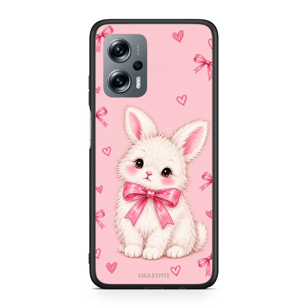 Θήκη Xiaomi Poco X4 GT White Bunny and Pink Bows από τη Smartfits με σχέδιο στο πίσω μέρος και μαύρο περίβλημα | Xiaomi Poco X4 GT White Bunny and Pink Bows case with colorful back and black bezels