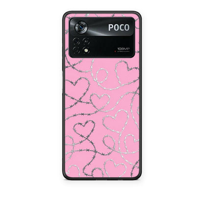 Θήκη Xiaomi Poco X4 Pro 5G Barbed Wire Hearts on Pink από τη Smartfits με σχέδιο στο πίσω μέρος και μαύρο περίβλημα | Xiaomi Poco X4 Pro 5G Barbed Wire Hearts on Pink case with colorful back and black bezels