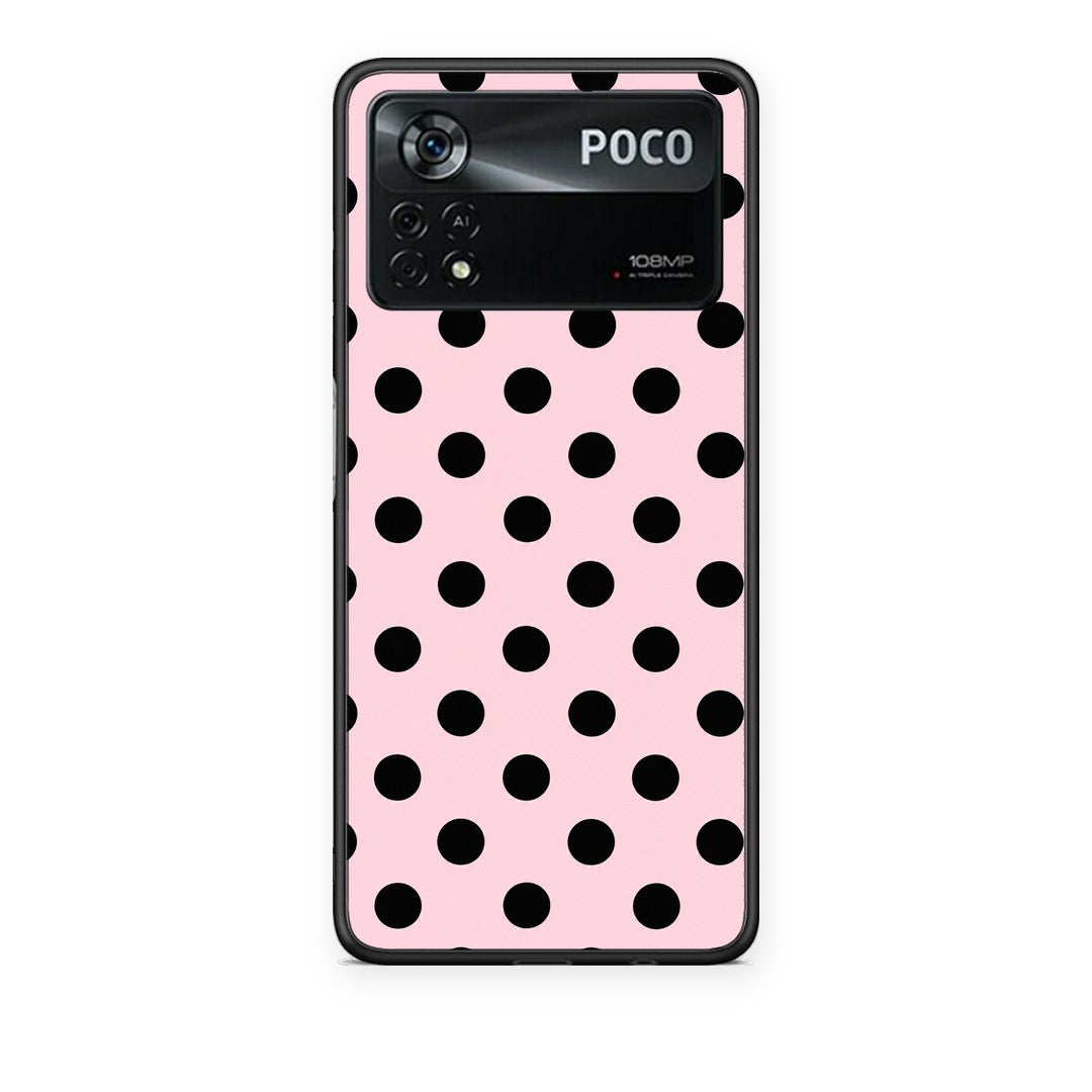 Θήκη Xiaomi Poco X4 Pro 5G Black Polka Dots on Pink από τη Smartfits με σχέδιο στο πίσω μέρος και μαύρο περίβλημα | Xiaomi Poco X4 Pro 5G Black Polka Dots on Pink case with colorful back and black bezels
