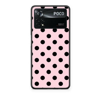 Θήκη Xiaomi Poco X4 Pro 5G Black Polka Dots on Pink από τη Smartfits με σχέδιο στο πίσω μέρος και μαύρο περίβλημα | Xiaomi Poco X4 Pro 5G Black Polka Dots on Pink case with colorful back and black bezels
