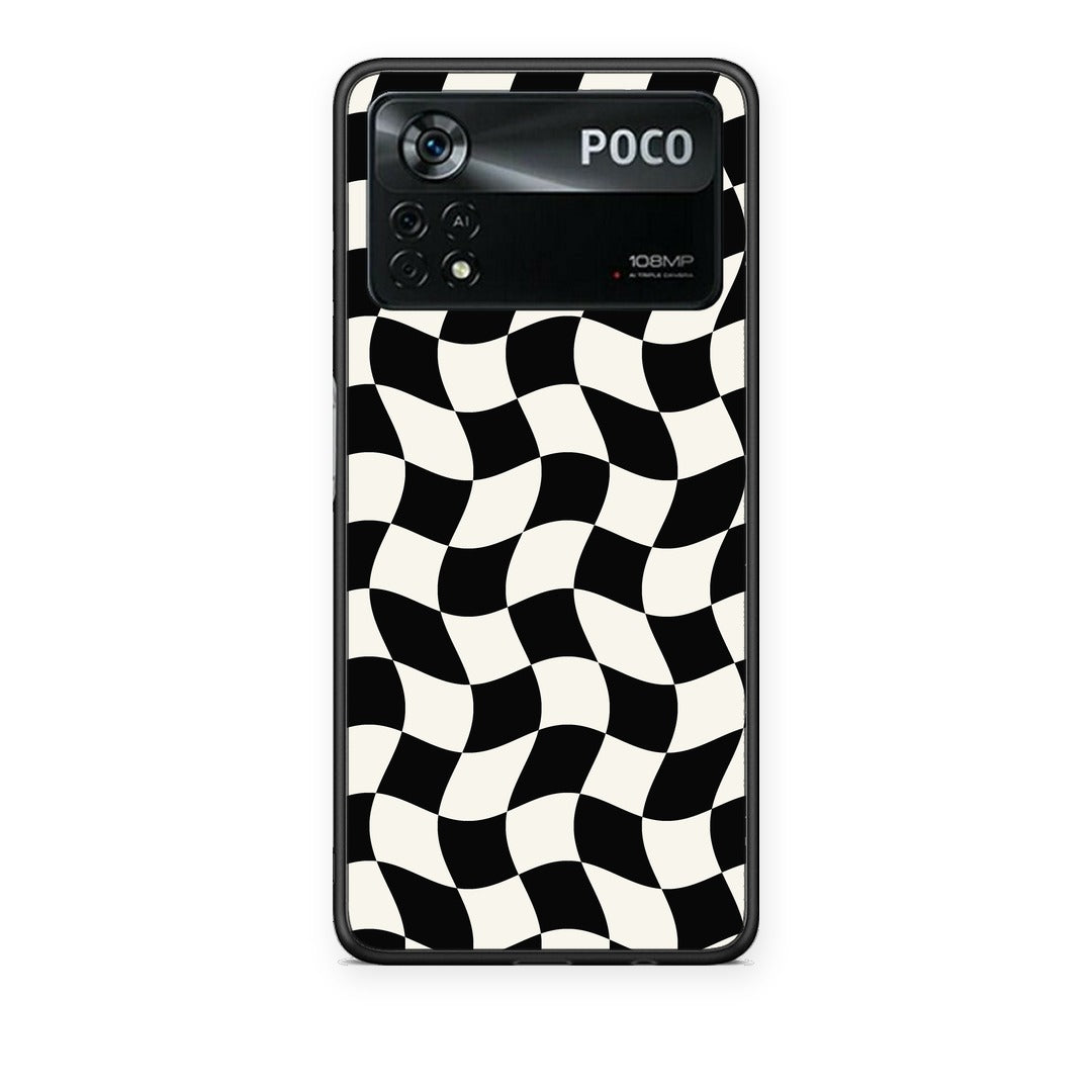 Θήκη Xiaomi Poco X4 Pro 5G Black and Cream Wavy Checkerboard από τη Smartfits με σχέδιο στο πίσω μέρος και μαύρο περίβλημα | Xiaomi Poco X4 Pro 5G Black and Cream Wavy Checkerboard case with colorful back and black bezels