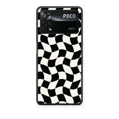 Θήκη Xiaomi Poco X4 Pro 5G Black and Cream Wavy Checkerboard από τη Smartfits με σχέδιο στο πίσω μέρος και μαύρο περίβλημα | Xiaomi Poco X4 Pro 5G Black and Cream Wavy Checkerboard case with colorful back and black bezels