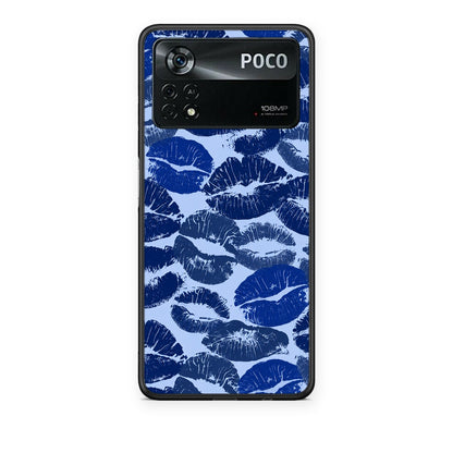 Θήκη Xiaomi Poco X4 Pro 5G Blue Lipstick Kisses από τη Smartfits με σχέδιο στο πίσω μέρος και μαύρο περίβλημα | Xiaomi Poco X4 Pro 5G Blue Lipstick Kisses case with colorful back and black bezels