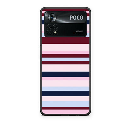 Θήκη Xiaomi Poco X4 Pro 5G Burgundy Pink and Blue Horizontal Stripes από τη Smartfits με σχέδιο στο πίσω μέρος και μαύρο περίβλημα | Xiaomi Poco X4 Pro 5G Burgundy Pink and Blue Horizontal Stripes case with colorful back and black bezels
