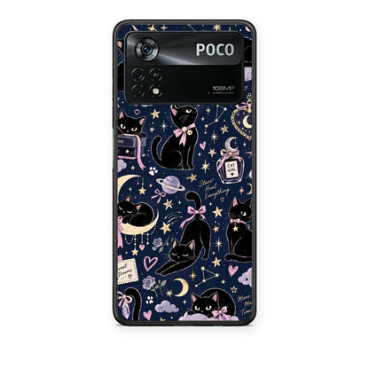 Θήκη Xiaomi Poco X4 Pro 5G Celestial Black Cats on Navy από τη Smartfits με σχέδιο στο πίσω μέρος και μαύρο περίβλημα | Xiaomi Poco X4 Pro 5G Celestial Black Cats on Navy case with colorful back and black bezels