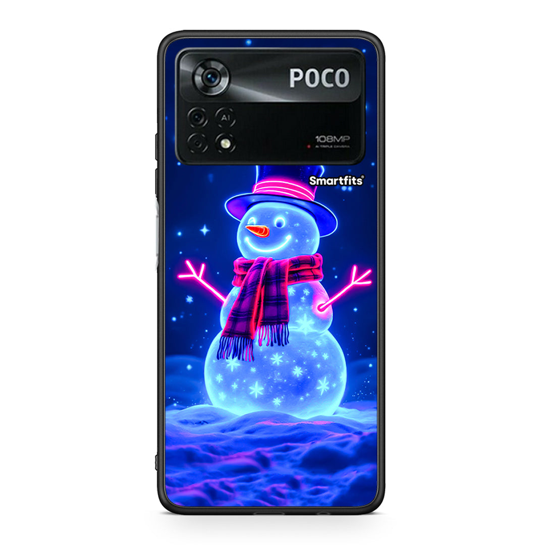 Xiaomi Poco X4 Pro 5G Christmas Neon Snowman θήκη από τη Smartfits με σχέδιο στο πίσω μέρος και μαύρο περίβλημα | Smartphone case with colorful back and black bezels by Smartfits