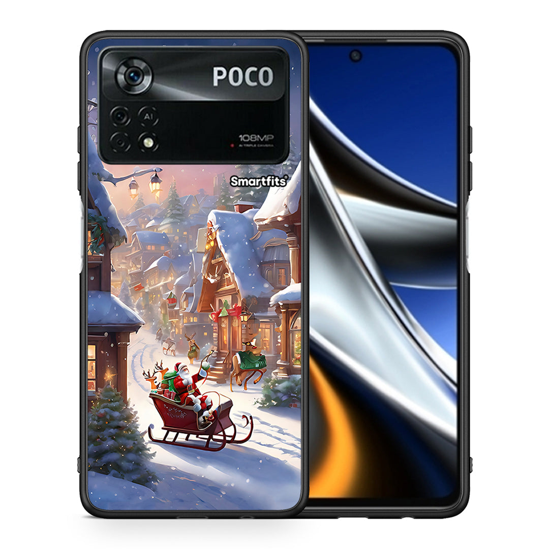 Θήκη Xiaomi Poco X4 Pro 5G Christmas Snow από τη Smartfits με σχέδιο στο πίσω μέρος και μαύρο περίβλημα | Xiaomi Poco X4 Pro 5G Christmas Snow case with colorful back and black bezels