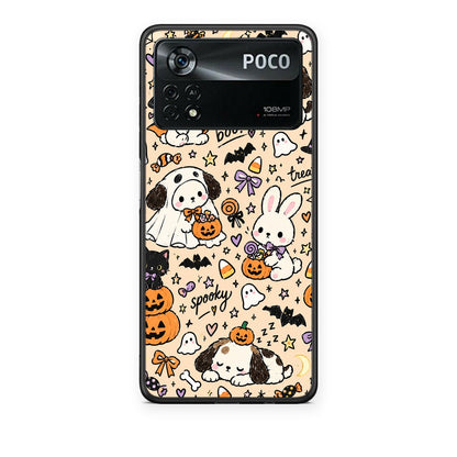 Θήκη Xiaomi Poco X4 Pro 5G Halloween Puppies and Friends on Cream από τη Smartfits με σχέδιο στο πίσω μέρος και μαύρο περίβλημα | Xiaomi Poco X4 Pro 5G Halloween Puppies and Friends on Cream case with colorful back and black bezels