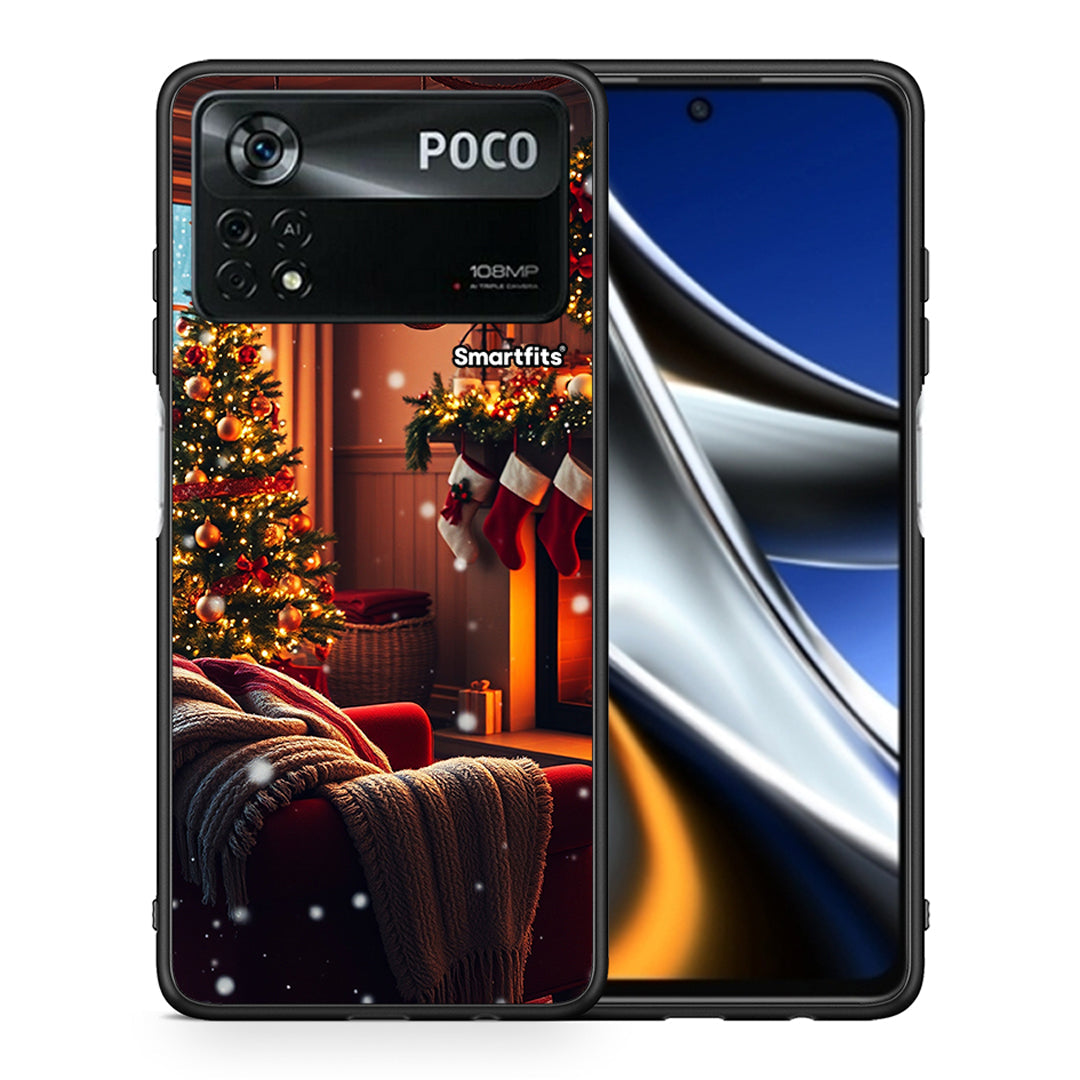 Θήκη Xiaomi Poco X4 Pro 5G Home For Christmas από τη Smartfits με σχέδιο στο πίσω μέρος και μαύρο περίβλημα | Xiaomi Poco X4 Pro 5G Home For Christmas case with colorful back and black bezels