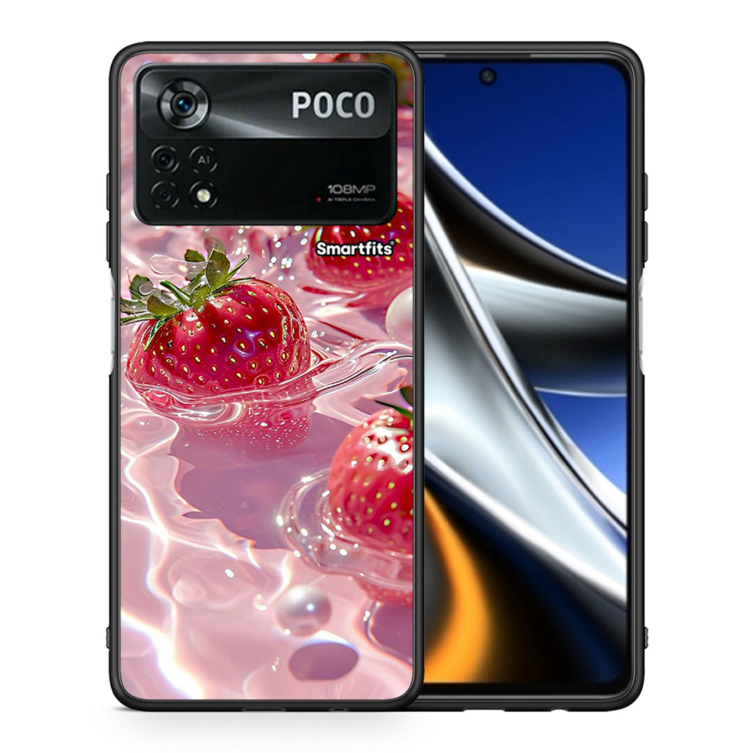 Θήκη Xiaomi Poco X4 Pro 5G Juicy Strawberries από τη Smartfits με σχέδιο στο πίσω μέρος και μαύρο περίβλημα | Xiaomi Poco X4 Pro 5G Juicy Strawberries case with colorful back and black bezels