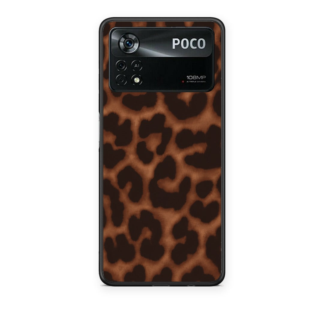 Θήκη Xiaomi Poco X4 Pro 5G Leopard Print Dark Brown από τη Smartfits με σχέδιο στο πίσω μέρος και μαύρο περίβλημα | Xiaomi Poco X4 Pro 5G Leopard Print Dark Brown case with colorful back and black bezels