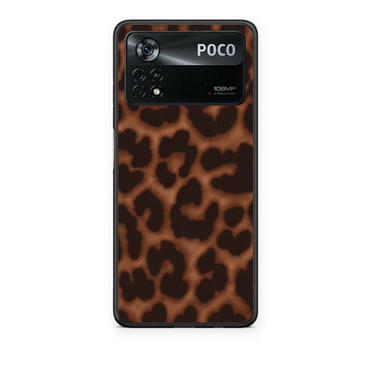 Θήκη Xiaomi Poco X4 Pro 5G Leopard Print Dark Brown από τη Smartfits με σχέδιο στο πίσω μέρος και μαύρο περίβλημα | Xiaomi Poco X4 Pro 5G Leopard Print Dark Brown case with colorful back and black bezels