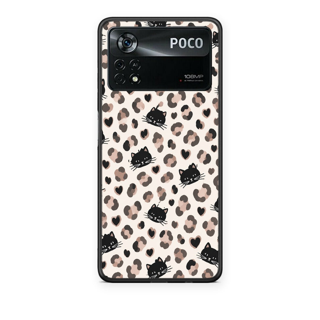 Θήκη Xiaomi Poco X4 Pro 5G Leopard Spots and Black Cats on Cream από τη Smartfits με σχέδιο στο πίσω μέρος και μαύρο περίβλημα | Xiaomi Poco X4 Pro 5G Leopard Spots and Black Cats on Cream case with colorful back and black bezels
