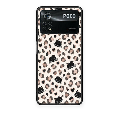 Θήκη Xiaomi Poco X4 Pro 5G Leopard Spots and Black Cats on Cream από τη Smartfits με σχέδιο στο πίσω μέρος και μαύρο περίβλημα | Xiaomi Poco X4 Pro 5G Leopard Spots and Black Cats on Cream case with colorful back and black bezels