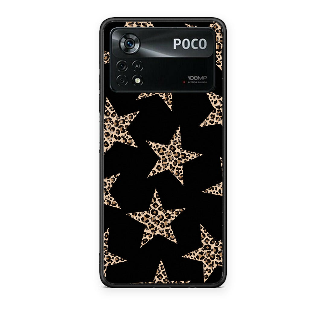 Θήκη Xiaomi Poco X4 Pro 5G Leopard Stars on Black από τη Smartfits με σχέδιο στο πίσω μέρος και μαύρο περίβλημα | Xiaomi Poco X4 Pro 5G Leopard Stars on Black case with colorful back and black bezels