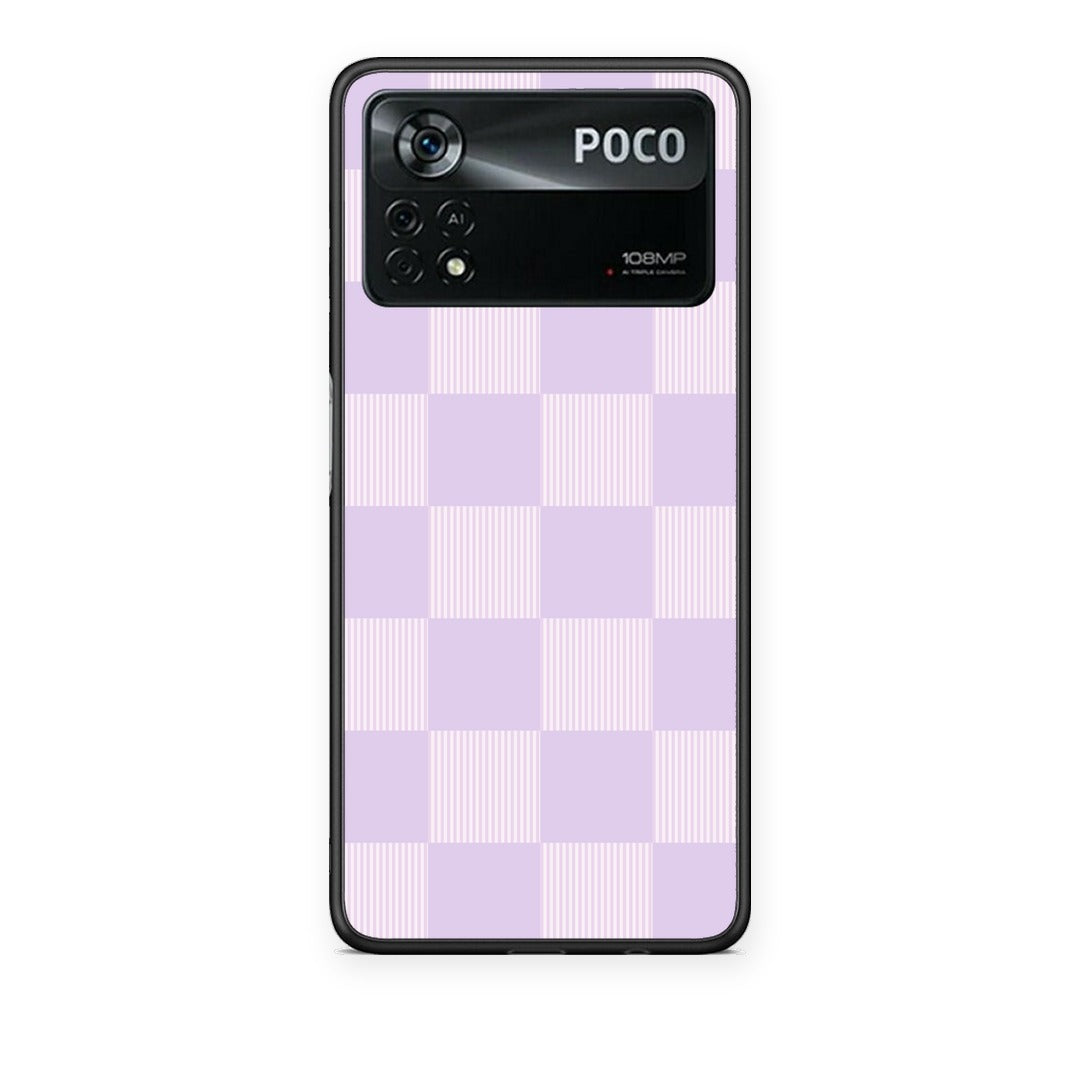 Θήκη Xiaomi Poco X4 Pro 5G Lilac and Cream Striped Checks από τη Smartfits με σχέδιο στο πίσω μέρος και μαύρο περίβλημα | Xiaomi Poco X4 Pro 5G Lilac and Cream Striped Checks case with colorful back and black bezels