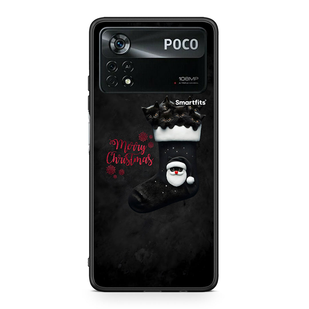 Xiaomi Poco X4 Pro 5G Merry Cat Christmas θήκη από τη Smartfits με σχέδιο στο πίσω μέρος και μαύρο περίβλημα | Smartphone case with colorful back and black bezels by Smartfits