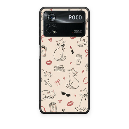 Θήκη Xiaomi Poco X4 Pro 5G Minimal Cat and Fashion Doodles on Cream από τη Smartfits με σχέδιο στο πίσω μέρος και μαύρο περίβλημα | Xiaomi Poco X4 Pro 5G Minimal Cat and Fashion Doodles on Cream case with colorful back and black bezels