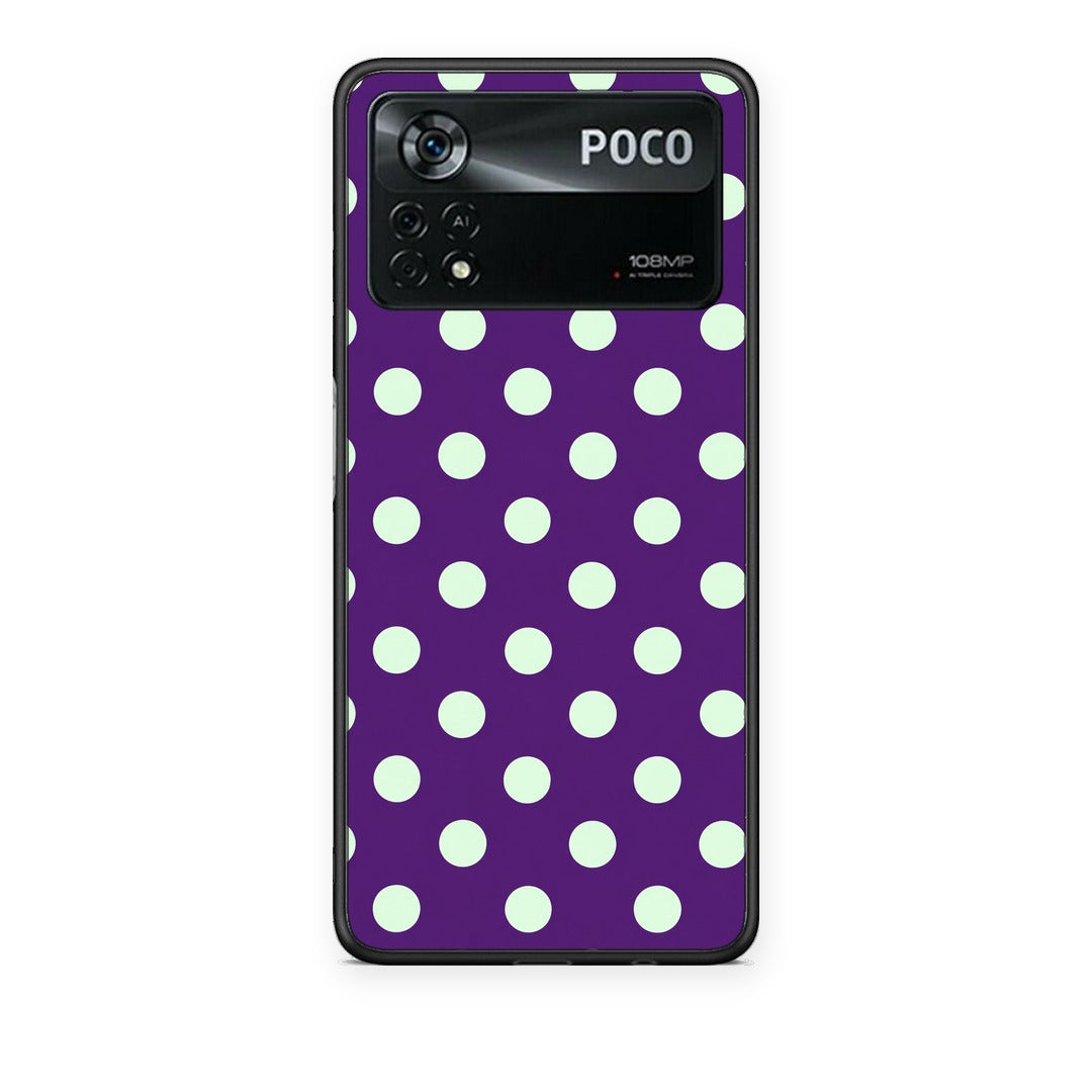 Θήκη Xiaomi Poco X4 Pro 5G Mint Polka Dots on Purple από τη Smartfits με σχέδιο στο πίσω μέρος και μαύρο περίβλημα | Xiaomi Poco X4 Pro 5G Mint Polka Dots on Purple case with colorful back and black bezels