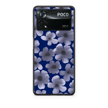 Θήκη Xiaomi Poco X4 Pro 5G Pale Blue Flowers on Navy από τη Smartfits με σχέδιο στο πίσω μέρος και μαύρο περίβλημα | Xiaomi Poco X4 Pro 5G Pale Blue Flowers on Navy case with colorful back and black bezels