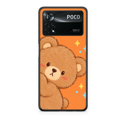 Θήκη Xiaomi Poco X4 Pro 5G Peekaboo Teddy on Orange από τη Smartfits με σχέδιο στο πίσω μέρος και μαύρο περίβλημα | Xiaomi Poco X4 Pro 5G Peekaboo Teddy on Orange case with colorful back and black bezels