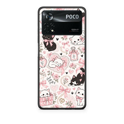 Θήκη Xiaomi Poco X4 Pro 5G Pink Bows and Kittens Collage από τη Smartfits με σχέδιο στο πίσω μέρος και μαύρο περίβλημα | Xiaomi Poco X4 Pro 5G Pink Bows and Kittens Collage case with colorful back and black bezels