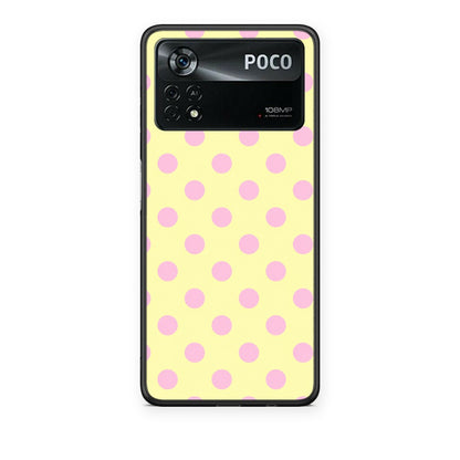 Θήκη Xiaomi Poco X4 Pro 5G Pink Polka Dots on Yellow από τη Smartfits με σχέδιο στο πίσω μέρος και μαύρο περίβλημα | Xiaomi Poco X4 Pro 5G Pink Polka Dots on Yellow case with colorful back and black bezels