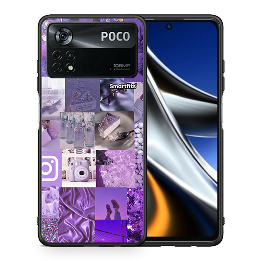 Θήκη Xiaomi Poco X4 Pro 5G Purple Aesthetic Collage από τη Smartfits με σχέδιο στο πίσω μέρος και μαύρο περίβλημα | Xiaomi Poco X4 Pro 5G Purple Aesthetic Collage case with colorful back and black bezels