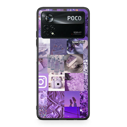 Xiaomi Poco X4 Pro 5G Purple Aesthetic Collage θήκη από τη Smartfits με σχέδιο στο πίσω μέρος και μαύρο περίβλημα | Smartphone case with colorful back and black bezels by Smartfits