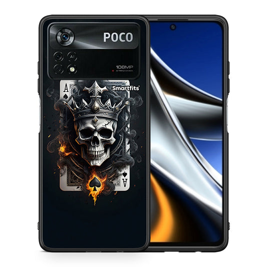 Θήκη Xiaomi Poco X4 Pro 5G Skull King Ace από τη Smartfits με σχέδιο στο πίσω μέρος και μαύρο περίβλημα | Xiaomi Poco X4 Pro 5G Skull King Ace case with colorful back and black bezels