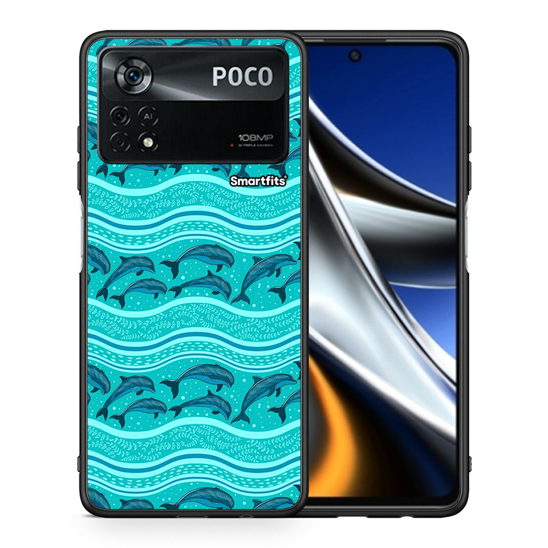 Θήκη Xiaomi Poco X4 Pro 5G Swimming Dolphins από τη Smartfits με σχέδιο στο πίσω μέρος και μαύρο περίβλημα | Xiaomi Poco X4 Pro 5G Swimming Dolphins case with colorful back and black bezels